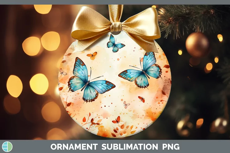 Autumn Watercolor Butterfly Ornament Sublimation Bauble Desi