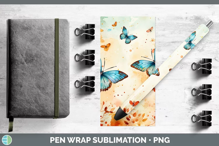 Autumn Watercolor Butterfly Pen Wrap Sublimation Epoxy Pen D