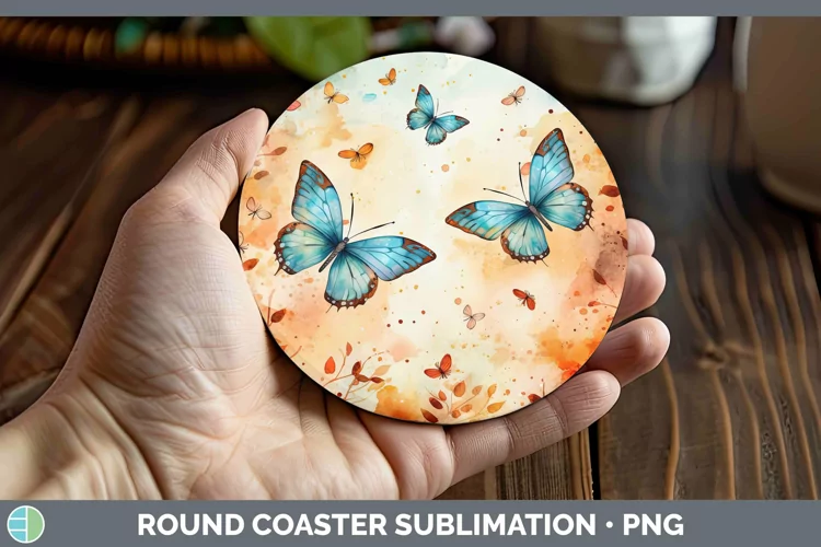 Autumn Watercolor Butterfly Round Coaster Sublimation Coaste