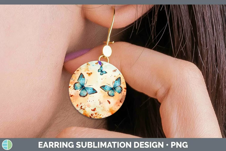 Autumn Watercolor Butterfly Round Earrings Sublimation Earri