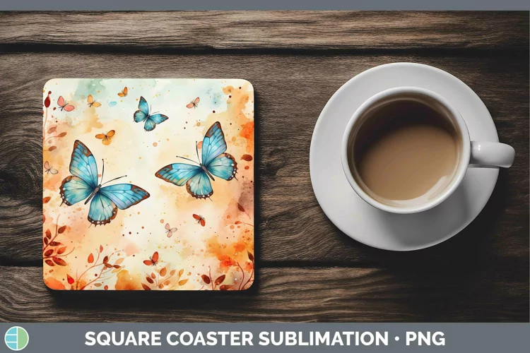Autumn Watercolor Butterfly Square Coaster Sublimation Coast