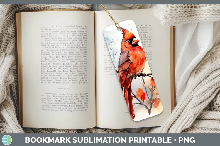 Autumn Watercolor Cardinal Bookmark Sublimation Printable De