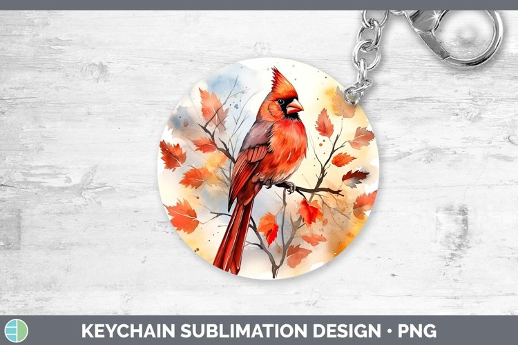 Autumn Watercolor Cardinal Keychain Sublimation Keyring Desi