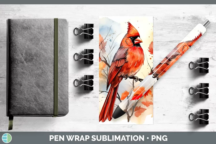 Autumn Watercolor Cardinal Pen Wrap Sublimation Epoxy Pen De