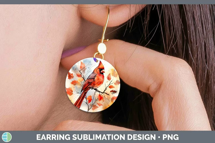 Autumn Watercolor Cardinal Round Earrings Sublimation Earrin