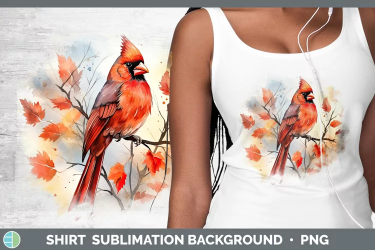 Autumn Watercolor Cardinal Shirt Sublimation Sublimation Bac