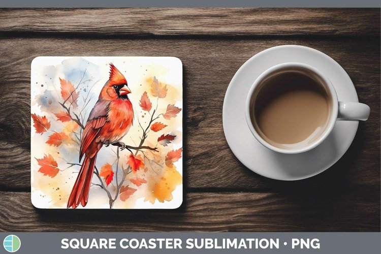 Autumn Watercolor Cardinal Square Coaster Sublimation Coaste