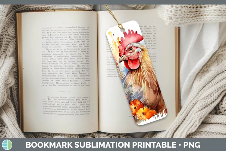Autumn Watercolor Chicken Bookmark Sublimation Printable Des
