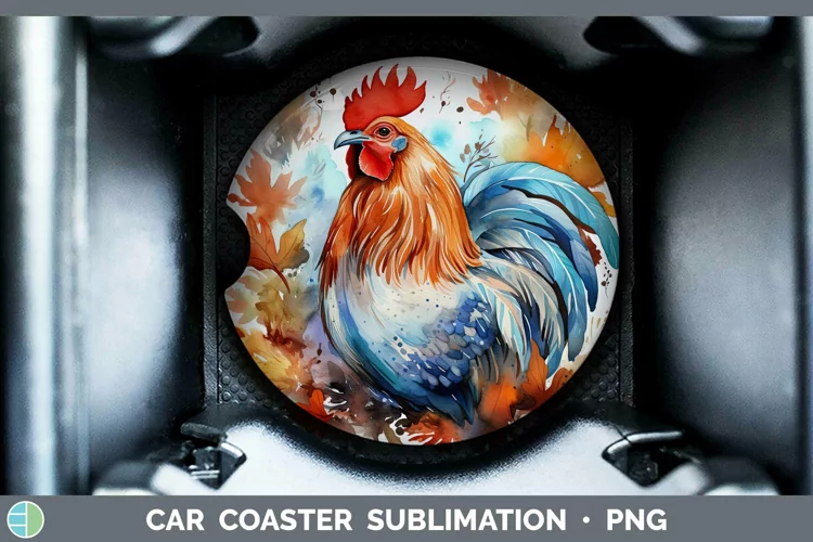 Autumn Watercolor Chicken Car Coaster Sublimation Coaster De