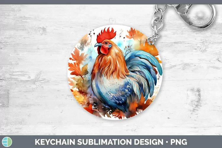 Autumn Watercolor Chicken Keychain Sublimation Keyring Desig