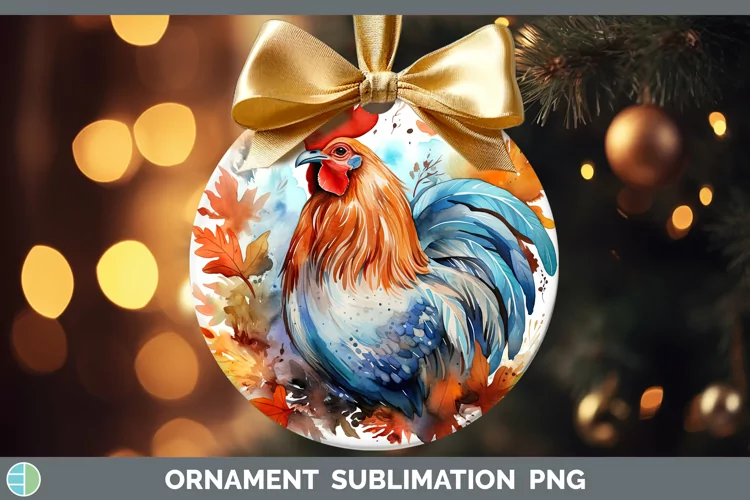 Autumn Watercolor Chicken Ornament Sublimation Bauble Design