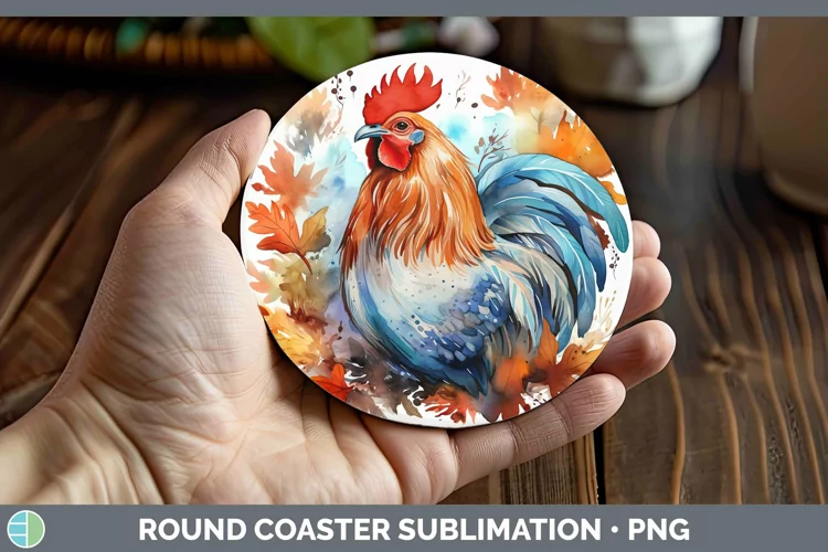 Autumn Watercolor Chicken Round Coaster Sublimation Coaster