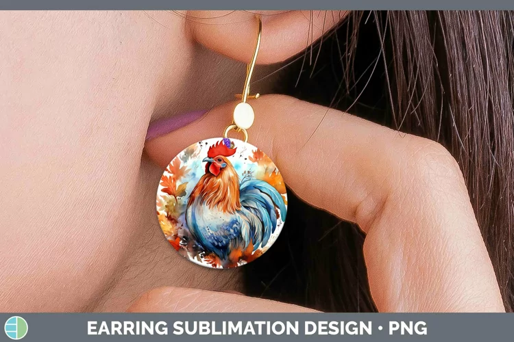 Autumn Watercolor Chicken Round Earrings Sublimation Earring