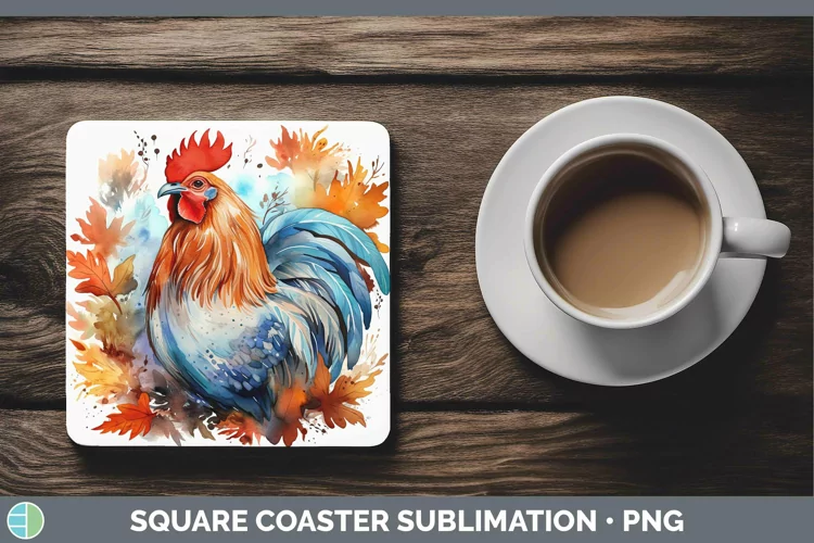 Autumn Watercolor Chicken Square Coaster Sublimation Coaster