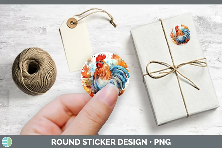 Autumn Watercolor Chicken Stickers | Round Labels Designs