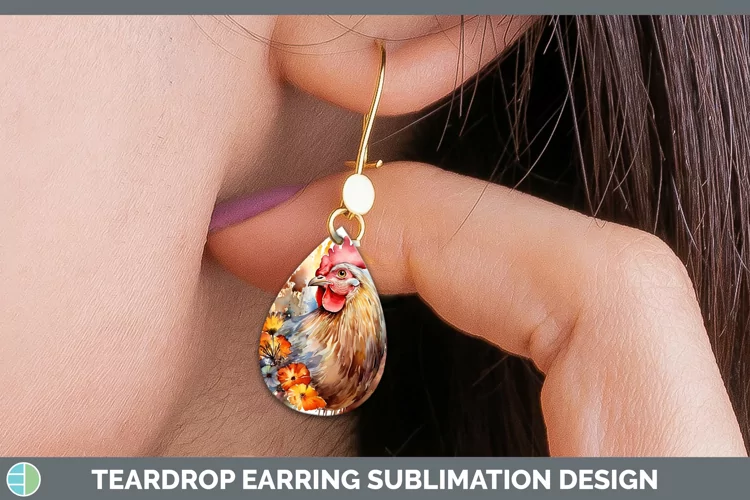 Autumn Watercolor Chicken Teardrop Earrings Sublimation Earr