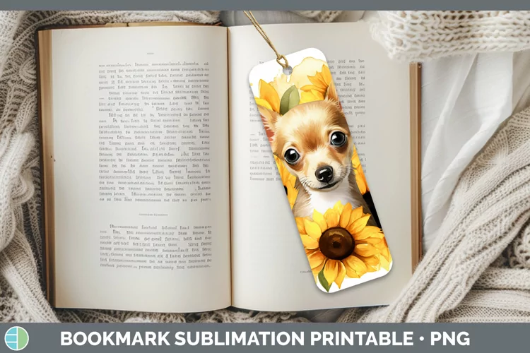 Autumn Watercolor Chihuahua Bookmark Sublimation Printable D
