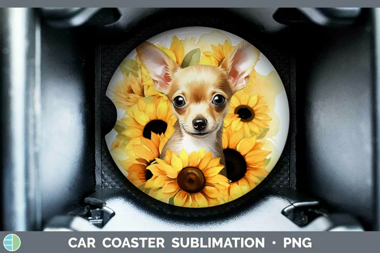 Autumn Watercolor Chihuahua Car Coaster Sublimation Coaster