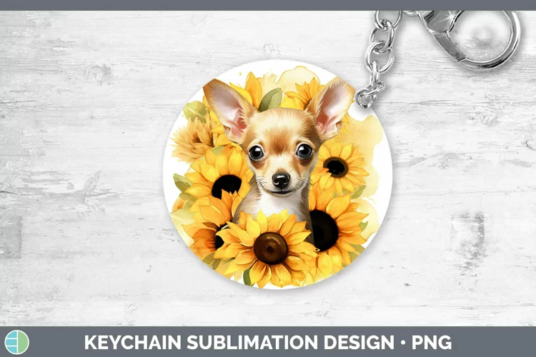 Autumn Watercolor Chihuahua Keychain Sublimation Keyring Des