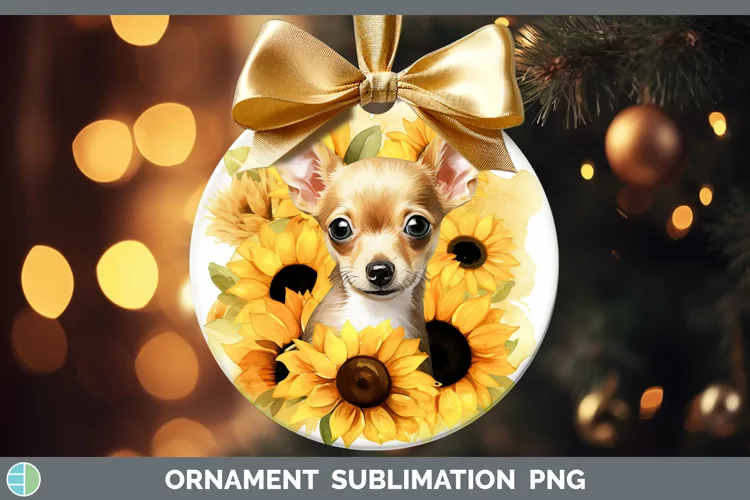 Autumn Watercolor Chihuahua Ornament Sublimation Bauble Desi