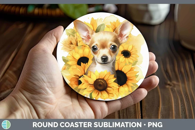 Autumn Watercolor Chihuahua Round Coaster Sublimation Coaste