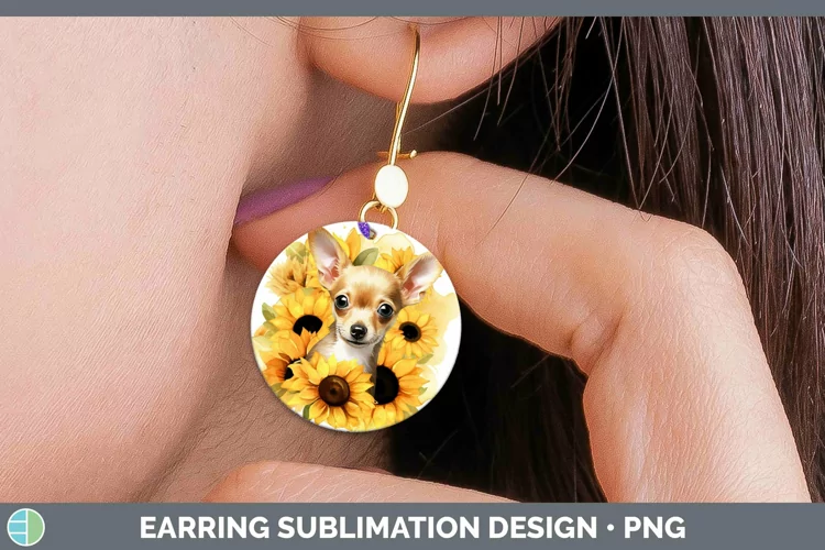 Autumn Watercolor Chihuahua Round Earrings Sublimation Earri