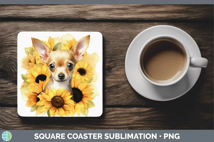 Autumn Watercolor Chihuahua Square Coaster Sublimation Coast