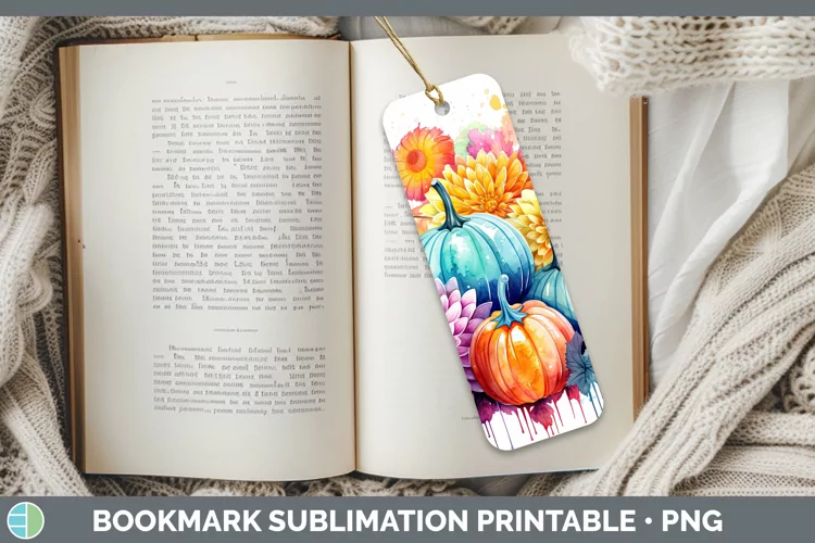 Autumn Watercolor Chrysanthemums Bookmark Sublimation Printa