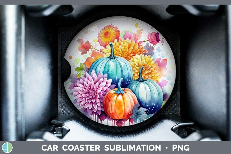 Autumn Watercolor Chrysanthemums Car Coaster Sublimation Coa