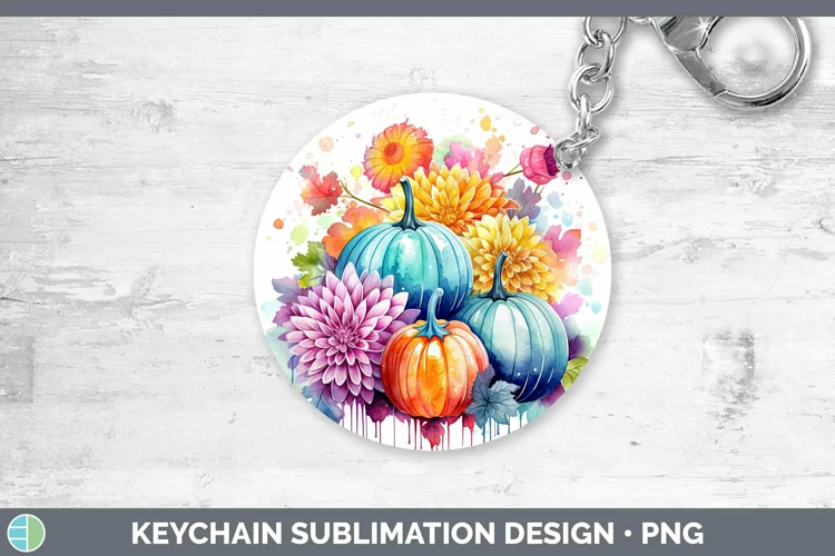 Autumn Watercolor Chrysanthemums Keychain Sublimation Keyrin