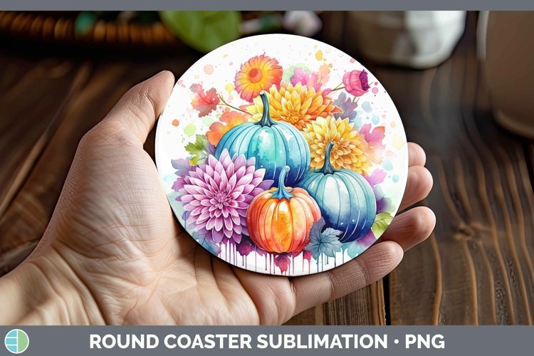 Autumn Watercolor Chrysanthemums Round Coaster Sublimation C