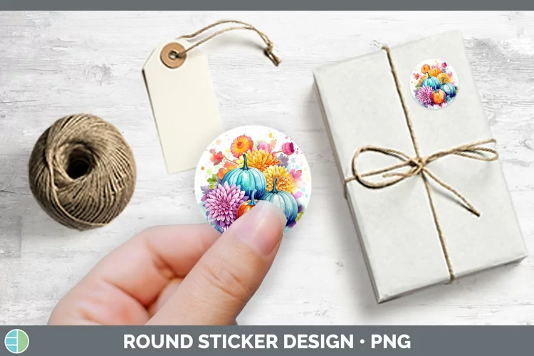 Autumn Watercolor Chrysanthemums Stickers | Round Labels Des