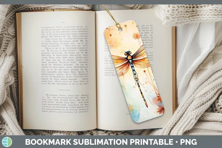 Autumn Watercolor Dragonfly Bookmark Sublimation Printable D