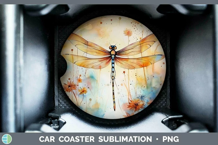 Autumn Watercolor Dragonfly Car Coaster Sublimation Coaster