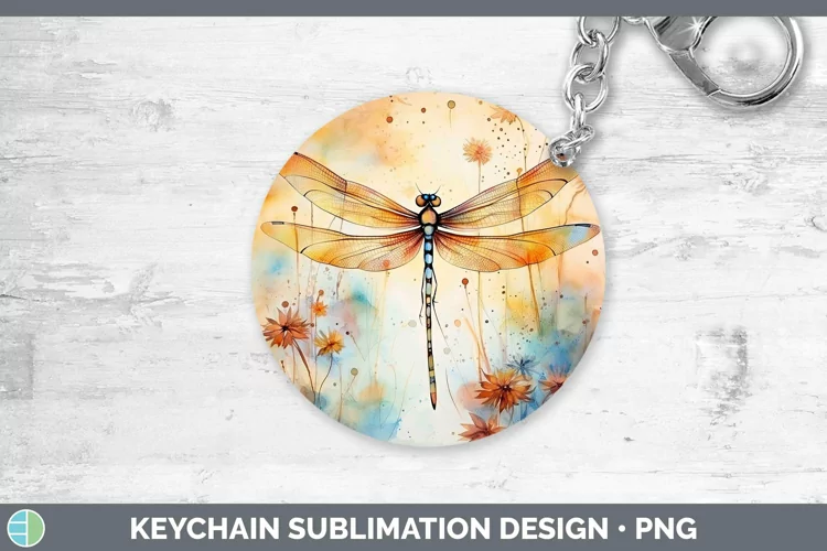Autumn Watercolor Dragonfly Keychain Sublimation Keyring Des