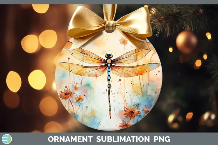 Autumn Watercolor Dragonfly Ornament Sublimation Bauble Desi