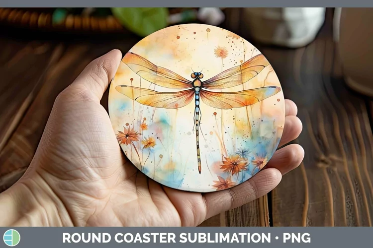 Autumn Watercolor Dragonfly Round Coaster Sublimation Coaste