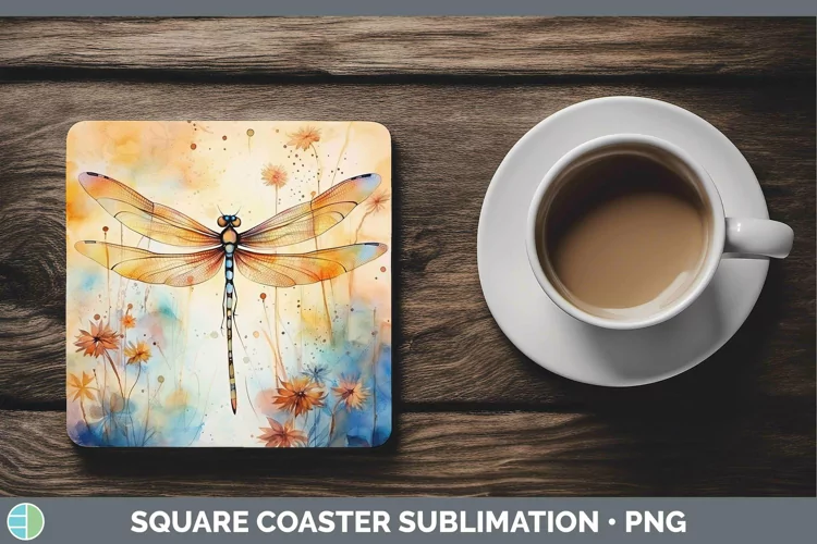 Autumn Watercolor Dragonfly Square Coaster Sublimation Coast