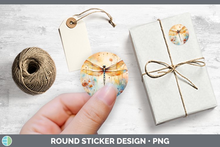Autumn Watercolor Dragonfly Stickers | Round Labels Designs
