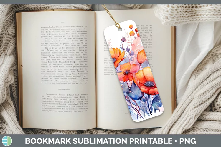 Autumn Watercolor Flowers Bookmark Sublimation Printable Des