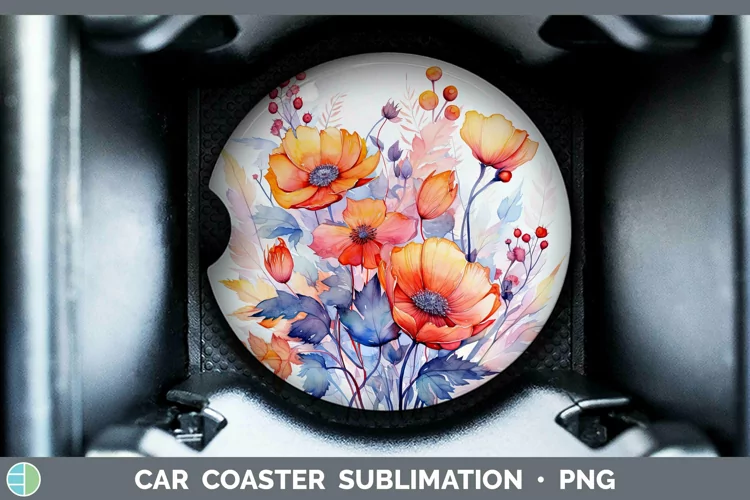 Autumn Watercolor Flowers Car Coaster Sublimation Coaster De