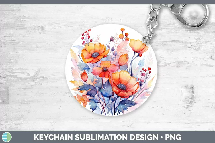 Autumn Watercolor Flowers Keychain Sublimation Keyring Desig