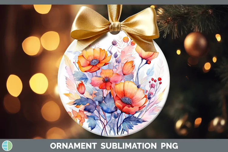 Autumn Watercolor Flowers Ornament Sublimation Bauble Design