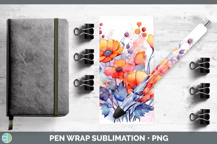 Autumn Watercolor Flowers Pen Wrap Sublimation Epoxy Pen Des