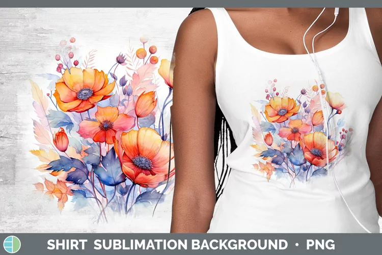 Autumn Watercolor Flowers Shirt Sublimation Sublimation Back
