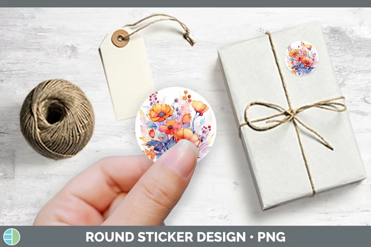 Autumn Watercolor Flowers Stickers | Round Labels Designs