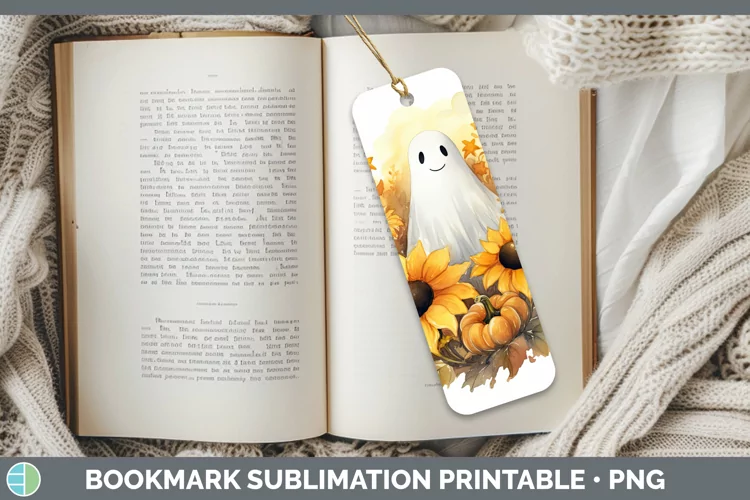 Autumn Watercolor Ghost Bookmark Sublimation Printable Desig