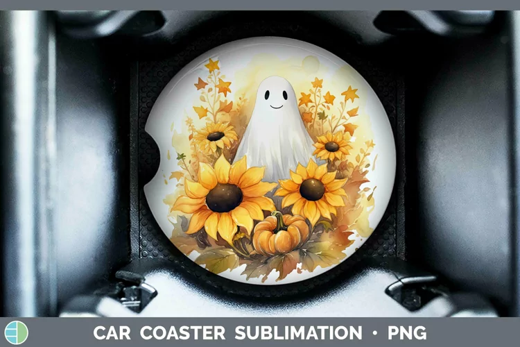 Autumn Watercolor Ghost Car Coaster Sublimation Coaster Desi