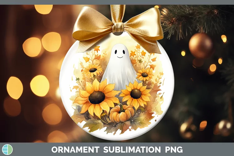 Autumn Watercolor Ghost Ornament Sublimation Bauble Designs