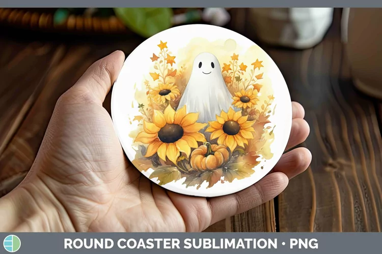 Autumn Watercolor Ghost Round Coaster Sublimation Coaster De